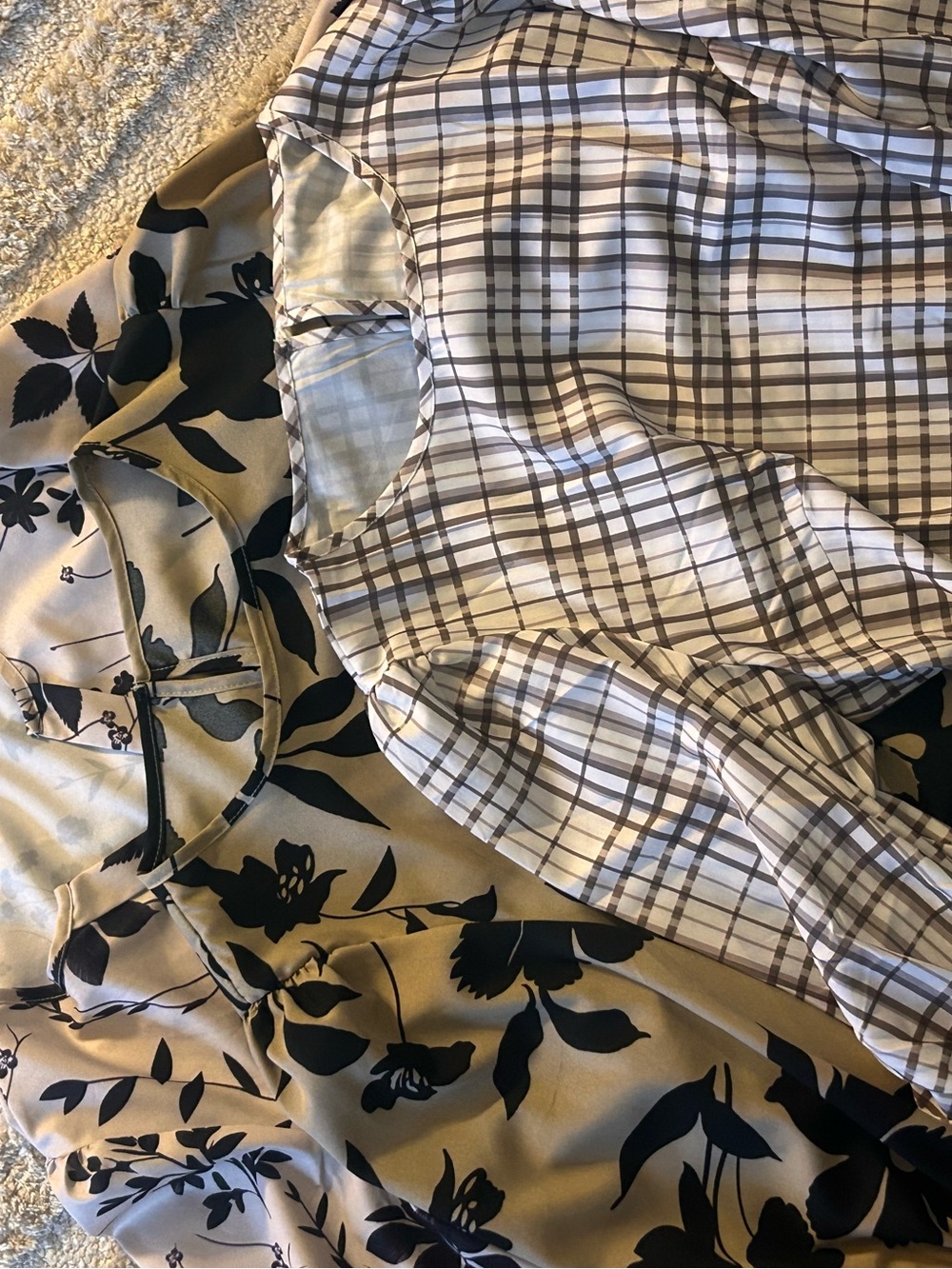 SHEIN Beige Plaid & Black Floral Mixed-Print Women's Top Set